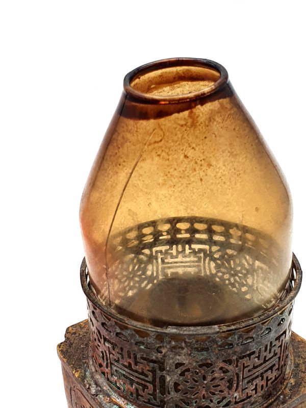 Lámpara china de opio - Reproducción antigua - Vidrio agrietado 3