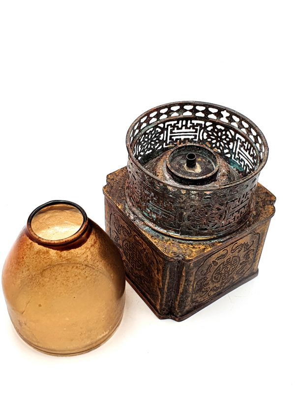 Lámpara china de opio - Reproducción antigua - Vidrio agrietado 4