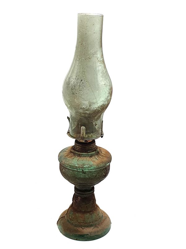 Lámpara de queroseno china antigua - Vidrio 2 1