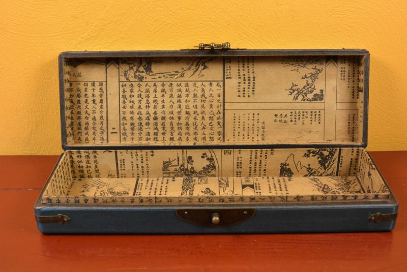 Lange Chinesische Holzkiste Blau Drache und Phoenix 5