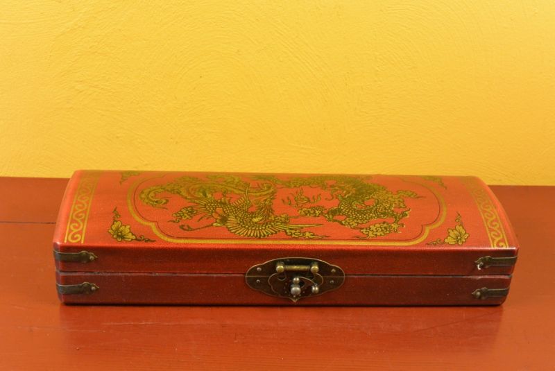 Lange Chinesische Holzkiste Rot Drache und Phoenix 2