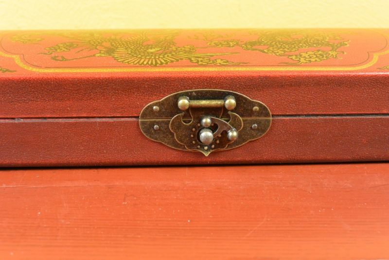 Lange Chinesische Holzkiste Rot Drache und Phoenix 3