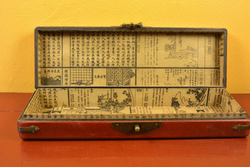 Lange Chinesische Holzkiste Rot und gelb Vögel 4