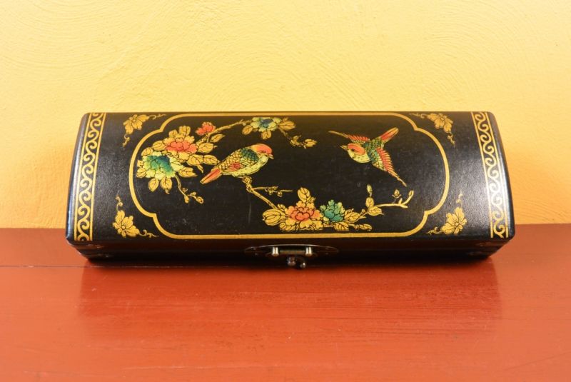 Lange Chinesische Holzkiste Schwarz Vögel 4