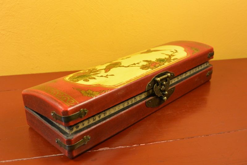 Larga caja de madera de China Roja y Amarillo Aves 5