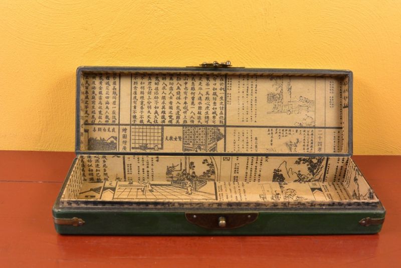 Larga caja de madera de China Verdes y Negro Mariposas 5