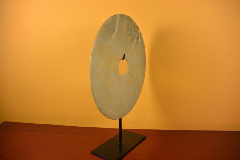 Large Chinese Bi in Jade 30cm Green spotted 2 5