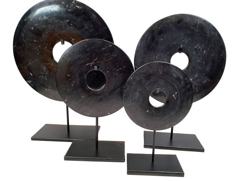 Large Chinese Bi in Jade 30cm Lot of 4 Black Bi discs - Size 30-25-20-15cm 1