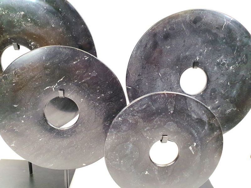 Large Chinese Bi in Jade 30cm Lot of 4 Black Bi discs - Size 30-25-20-15cm 4