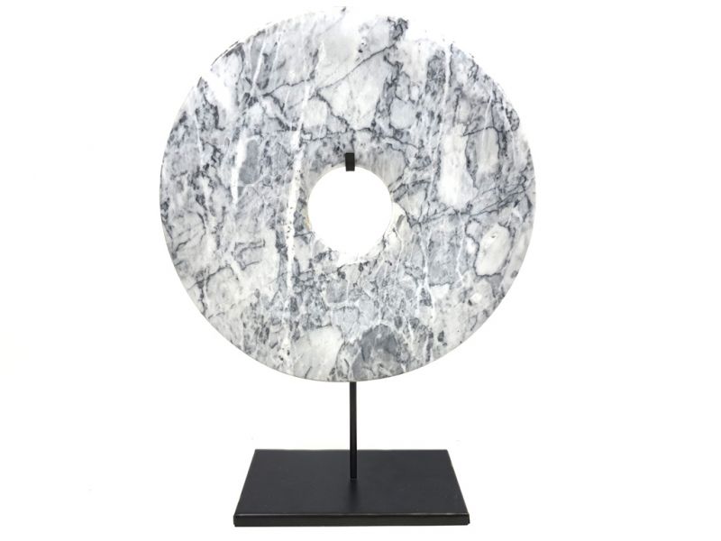 Large Chinese Bi in Marble 30cm White and gray 2