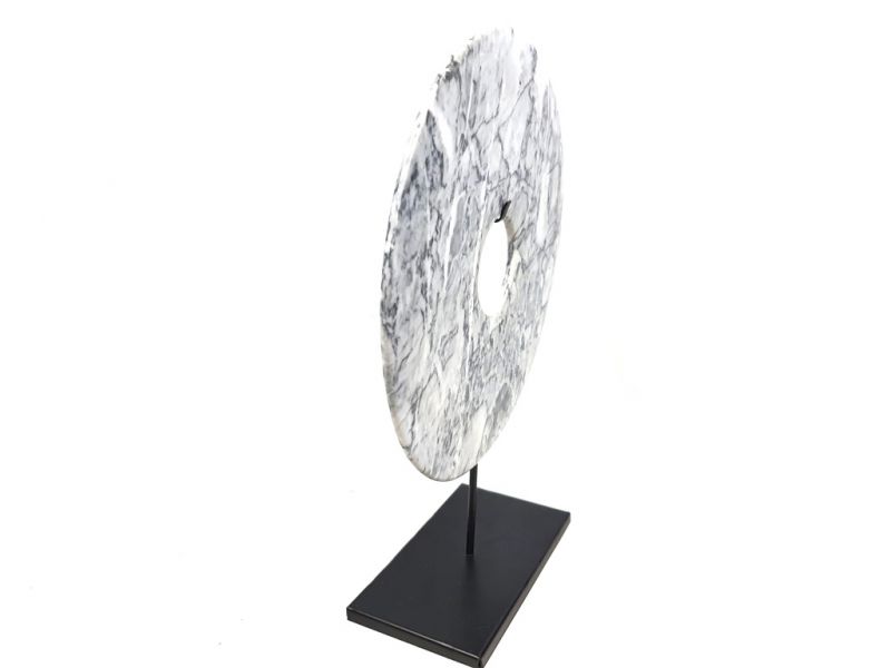 Large Chinese Bi in Marble 30cm White and gray 4