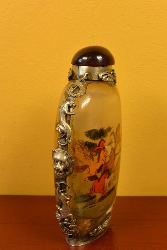 Large Chinese Glass Snuff Bottle Horses 3