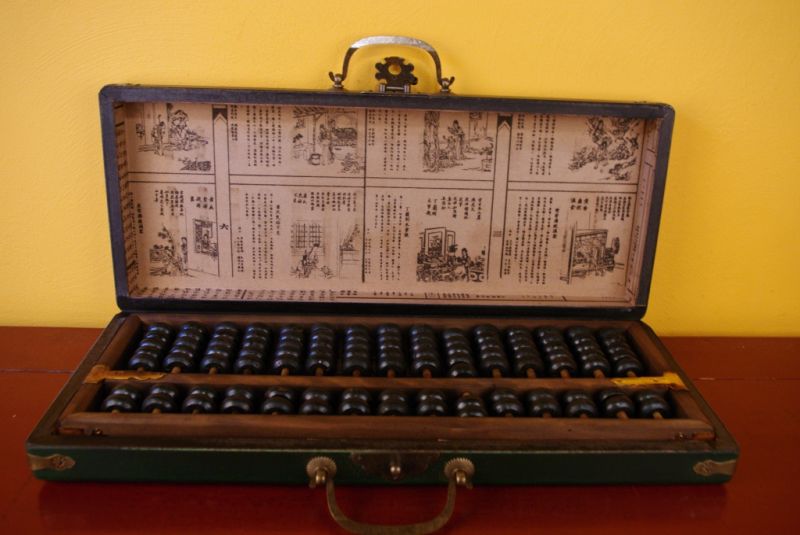Large Chinese Green Box and wooden abacus 2