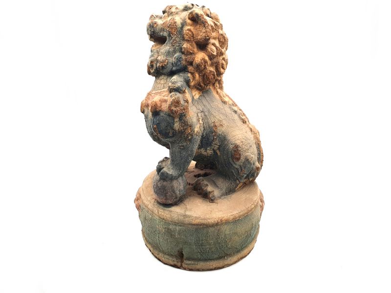 Large Chinese guardian lion in wood (age: 50) 4