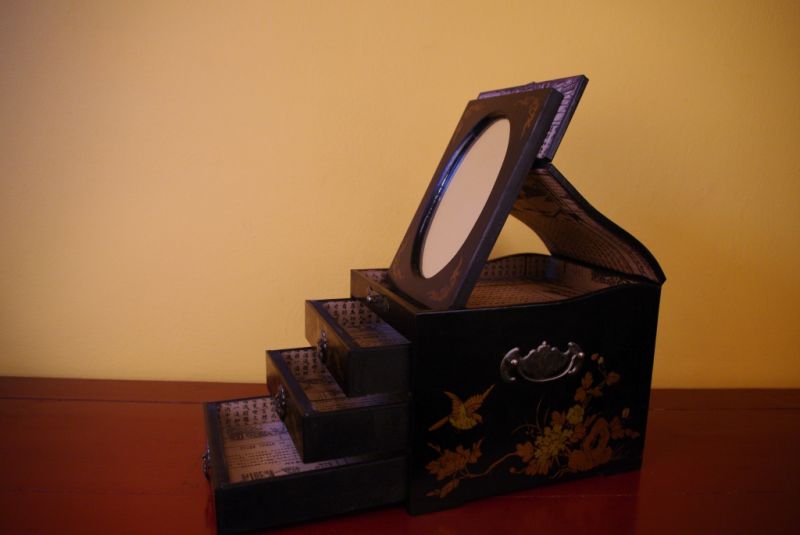 Large Chinese Jewelry Box Bird Black 1