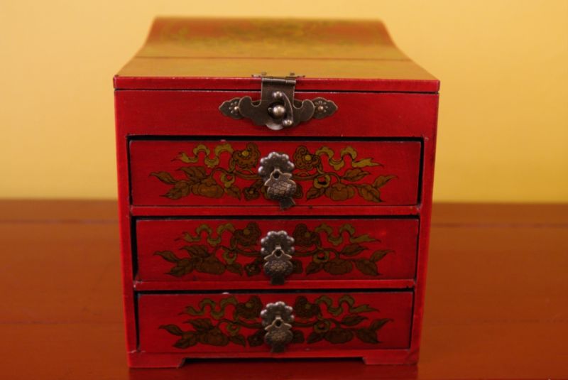 Large Chinese Jewelry Box Bird Red 4