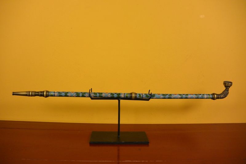 Large Chinese Pipe in Cloisonné Light Blue 1