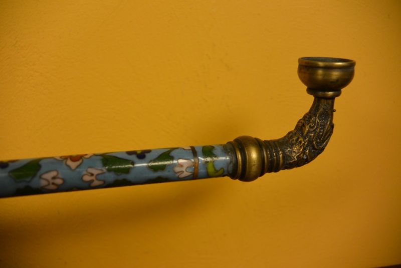 Large Chinese Pipe in Cloisonné Light Blue 4
