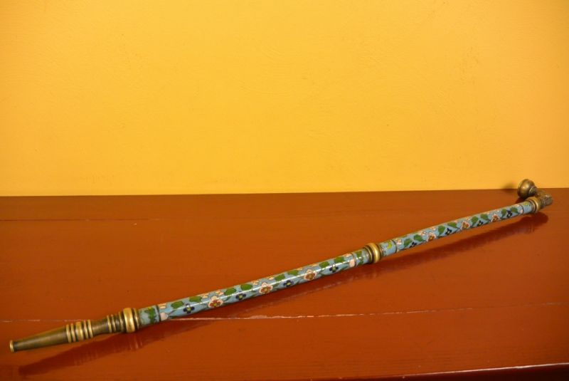 Large Chinese Pipe in Cloisonné Light Blue 5
