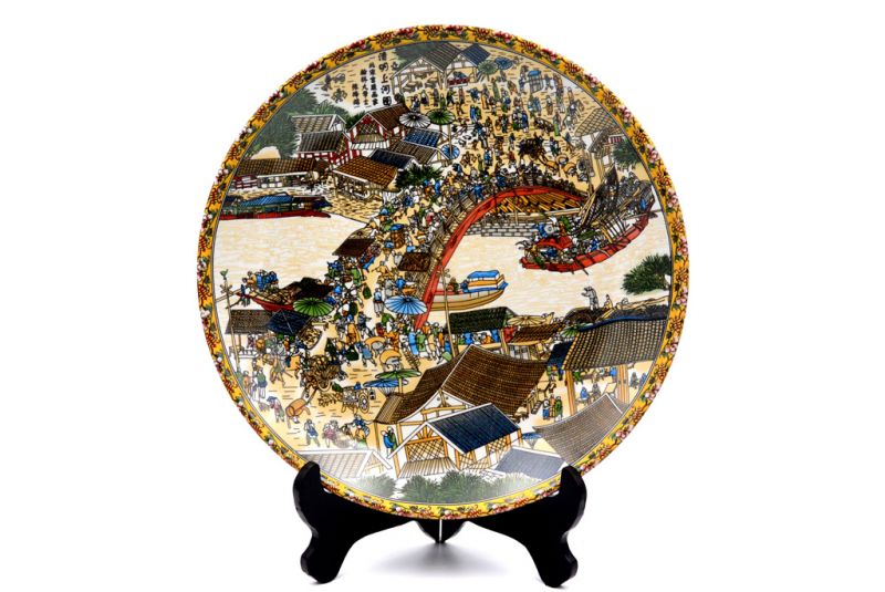 Large Chinese porcelain plate 33cm - Chinese city - The bridge 1