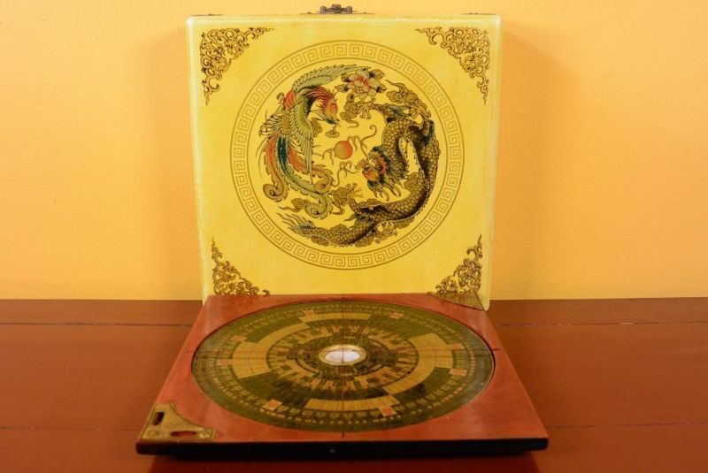 Large Feng Shui Compass Yellow Dragon and Phoenix 1
