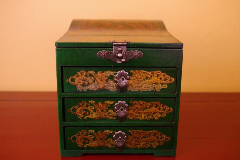 Large Jewelry Box Dragon and Phoenix Green 4