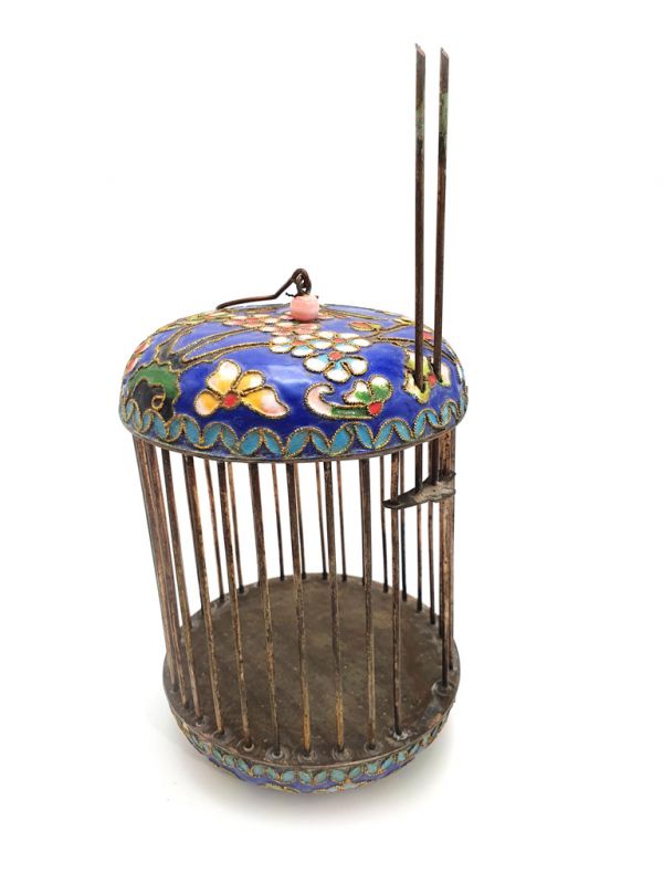 Large Metal Cloisonné Crickets Boxe Bird Blue 3