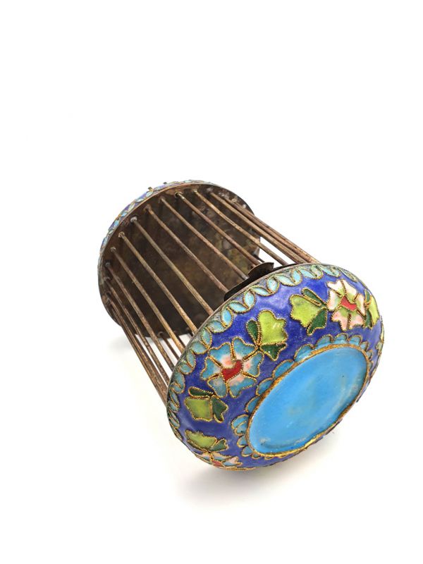 Large Metal Cloisonné Crickets Boxe Bird Blue 4