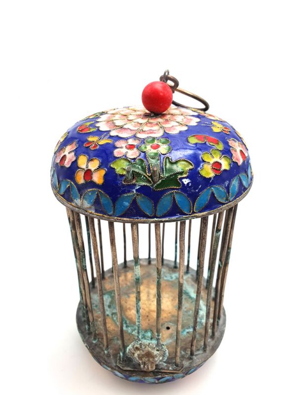 Large Metal Cloisonné Crickets Boxe Flower Blue 1