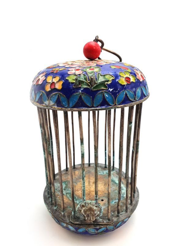 Large Metal Cloisonné Crickets Boxe Flower Blue 2