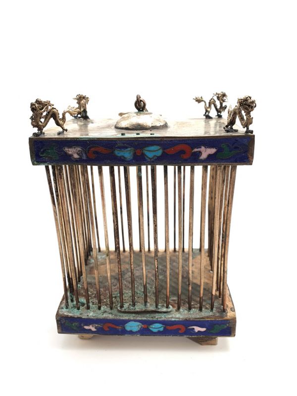 Large Old Chinese cricket Blue cage in Cloisonne Metal 1