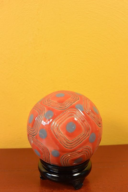Large Porcelain Chinese Ball with Stand Red 1