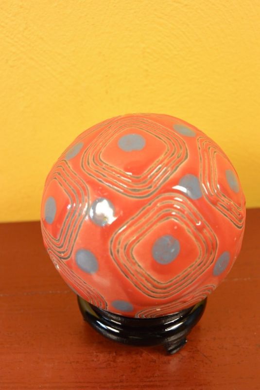Large Porcelain Chinese Ball with Stand Red 2