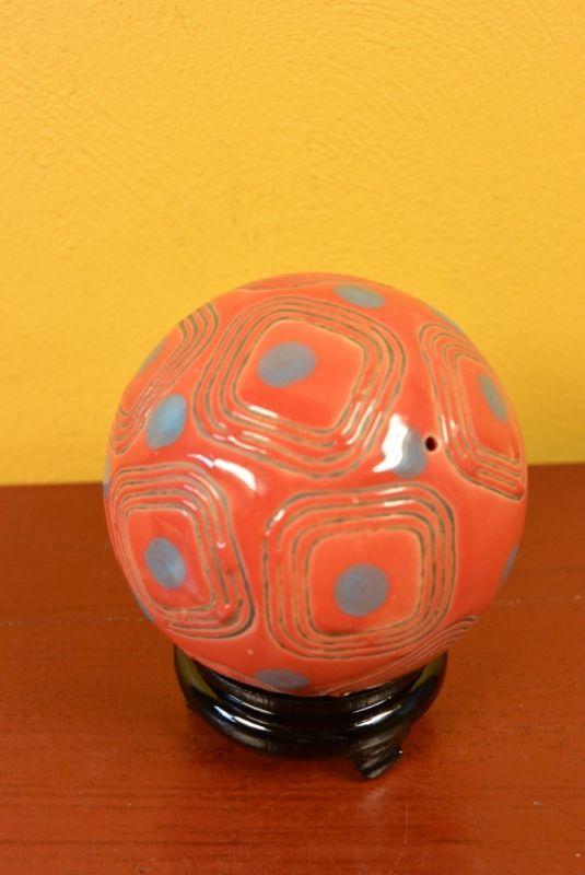 Large Porcelain Chinese Ball with Stand Red 3
