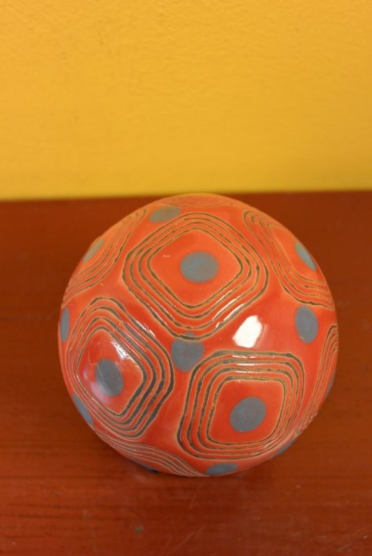 Large Porcelain Chinese Ball with Stand Red 4