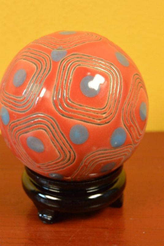 Large Porcelain Chinese Ball with Stand Red 5