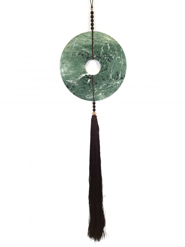 Large Suspended Bi Disk Silk and Jade Green and Brown 1
