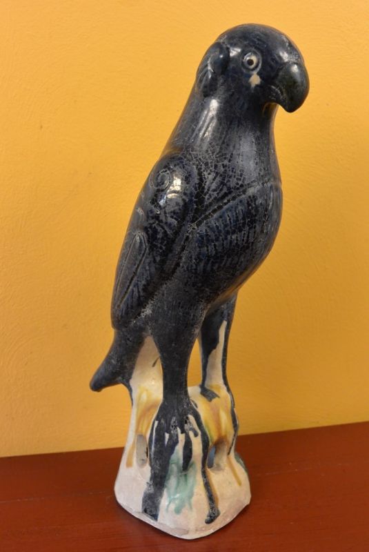 Large terracotta Parrot with Blue glaze 1