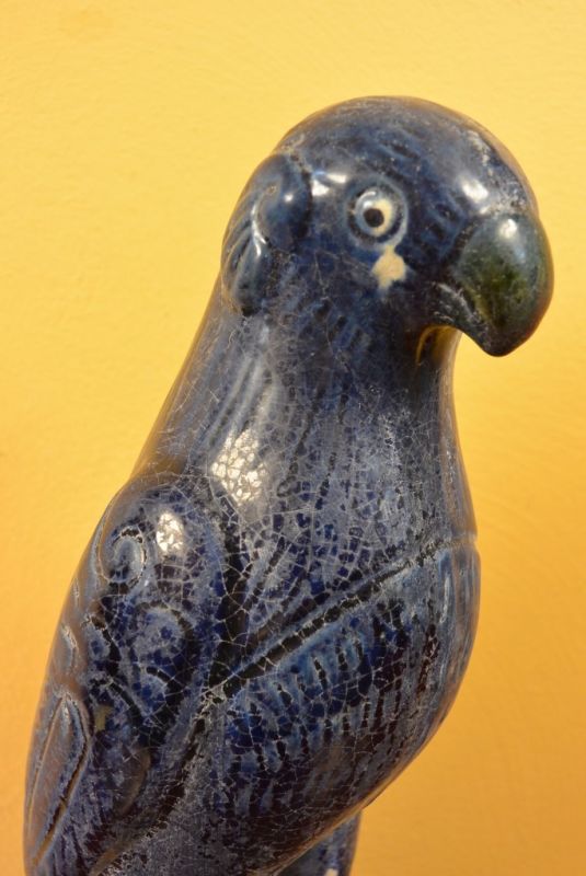 Large terracotta Parrot with Blue glaze 2