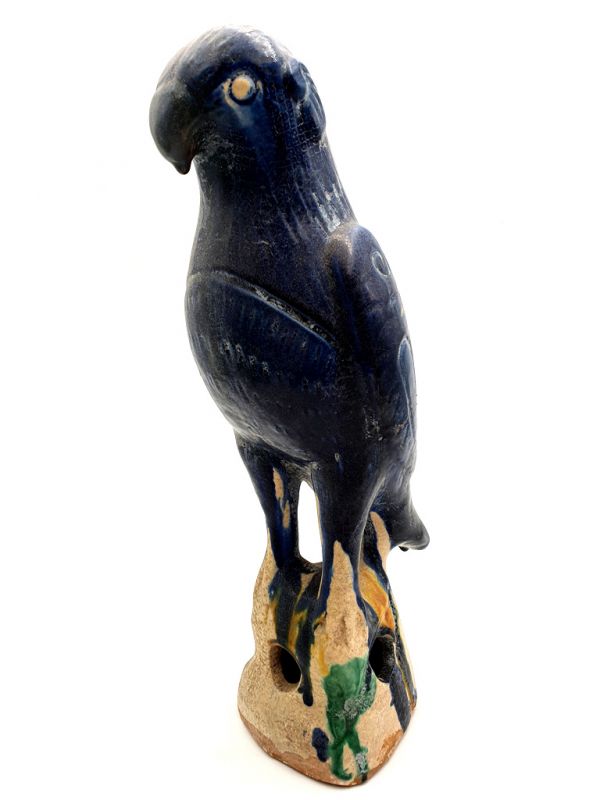 Large terracotta Parrot with blue glaze 1
