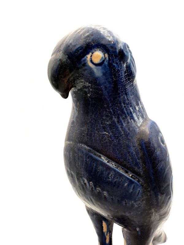 Large terracotta Parrot with blue glaze 2