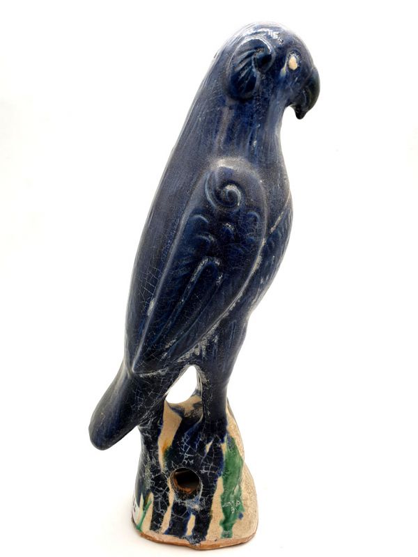 Large terracotta Parrot with blue glaze 3