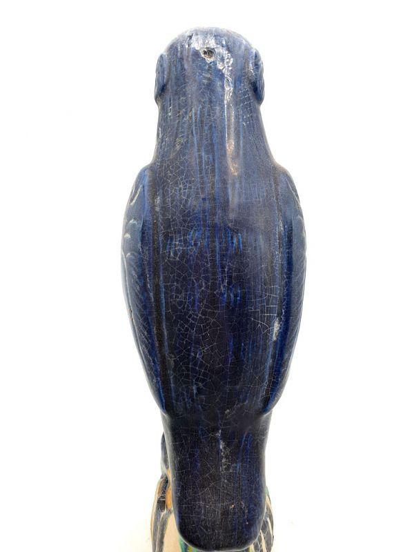 Large terracotta Parrot with blue glaze 4