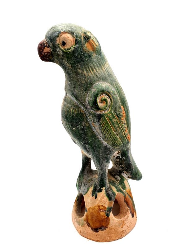 Large terracotta Parrot with green glaze 1