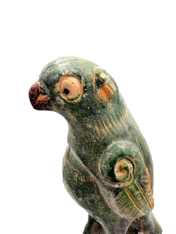 Large terracotta Parrot with green glaze 2