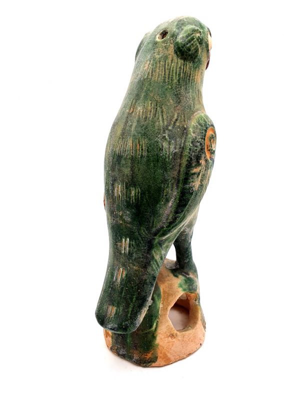 Large terracotta Parrot with green glaze 3