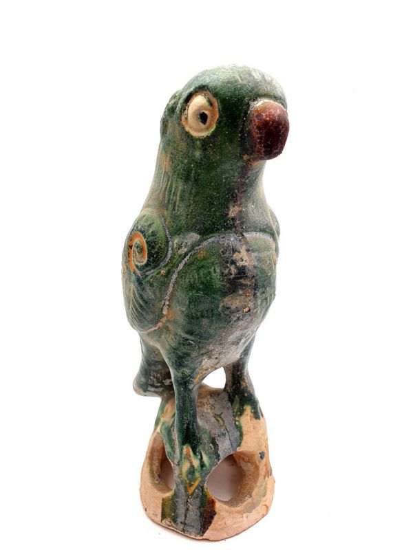 Large terracotta Parrot with green glaze 4