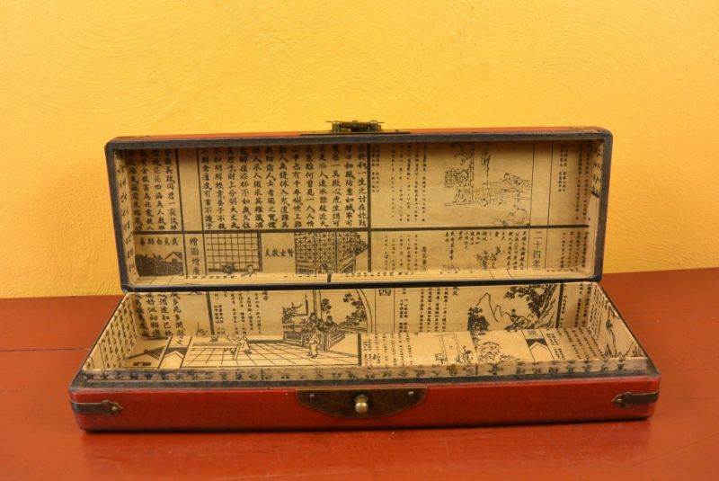 Long Chinese wooden box Red and Yellow Birds 4