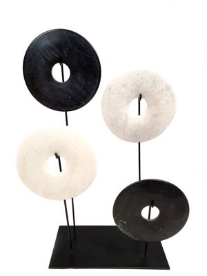 Lot de 4 disques Bi Chinois en Jade - Disques noir et blanc