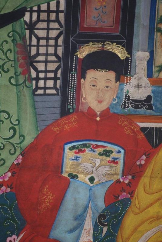 Malereien chinesischer Familie 2 Personen Qing Dynastie 3